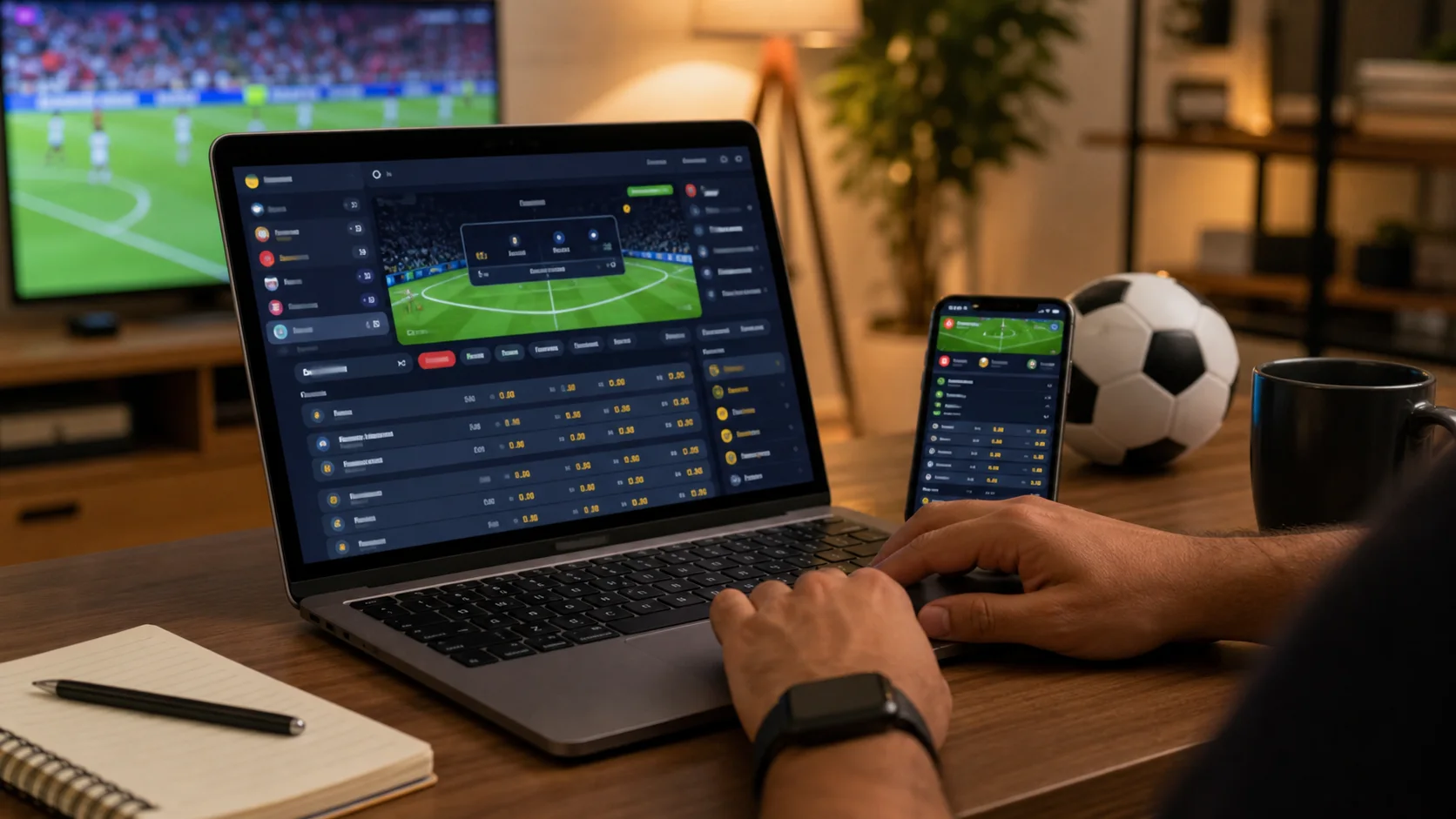 Apostas de futebol em notebook e celular com odds e jogo ao vivo